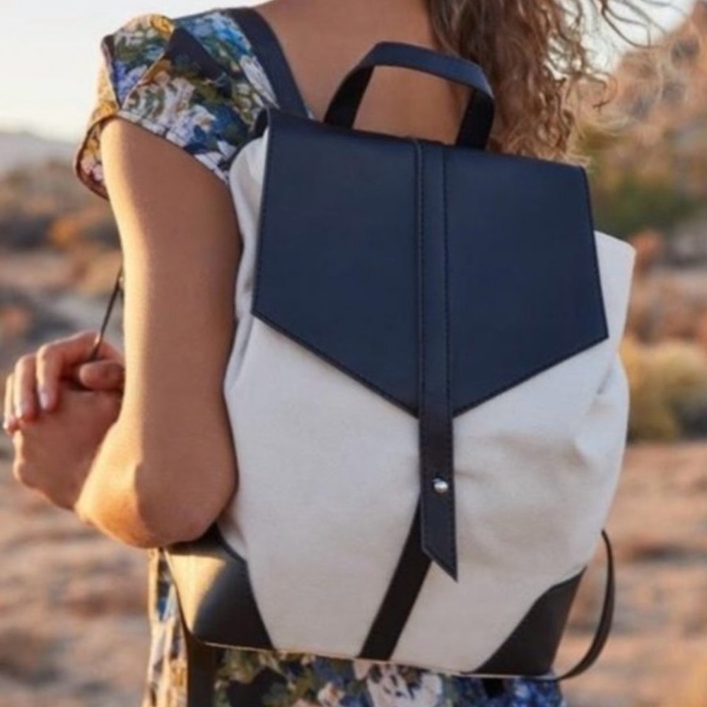 Deux Lux Stylish Black and Cream Canvas Backpack